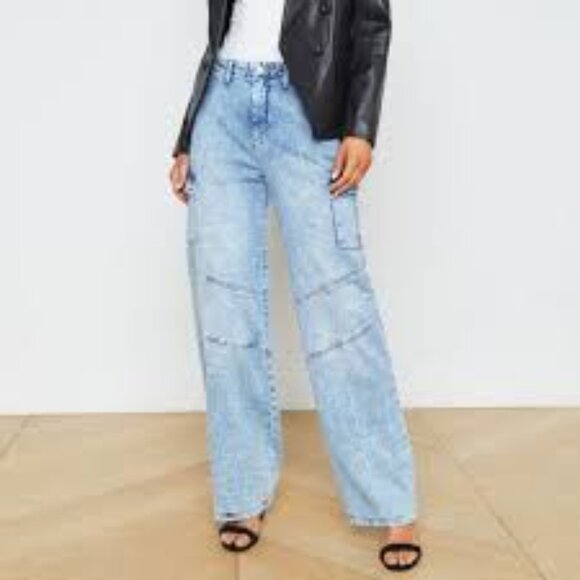 NWOT: L'Agence  Brooklyn High Waist Wide Leg Cargo Jeans Sz 25 - Picture 2 of 12